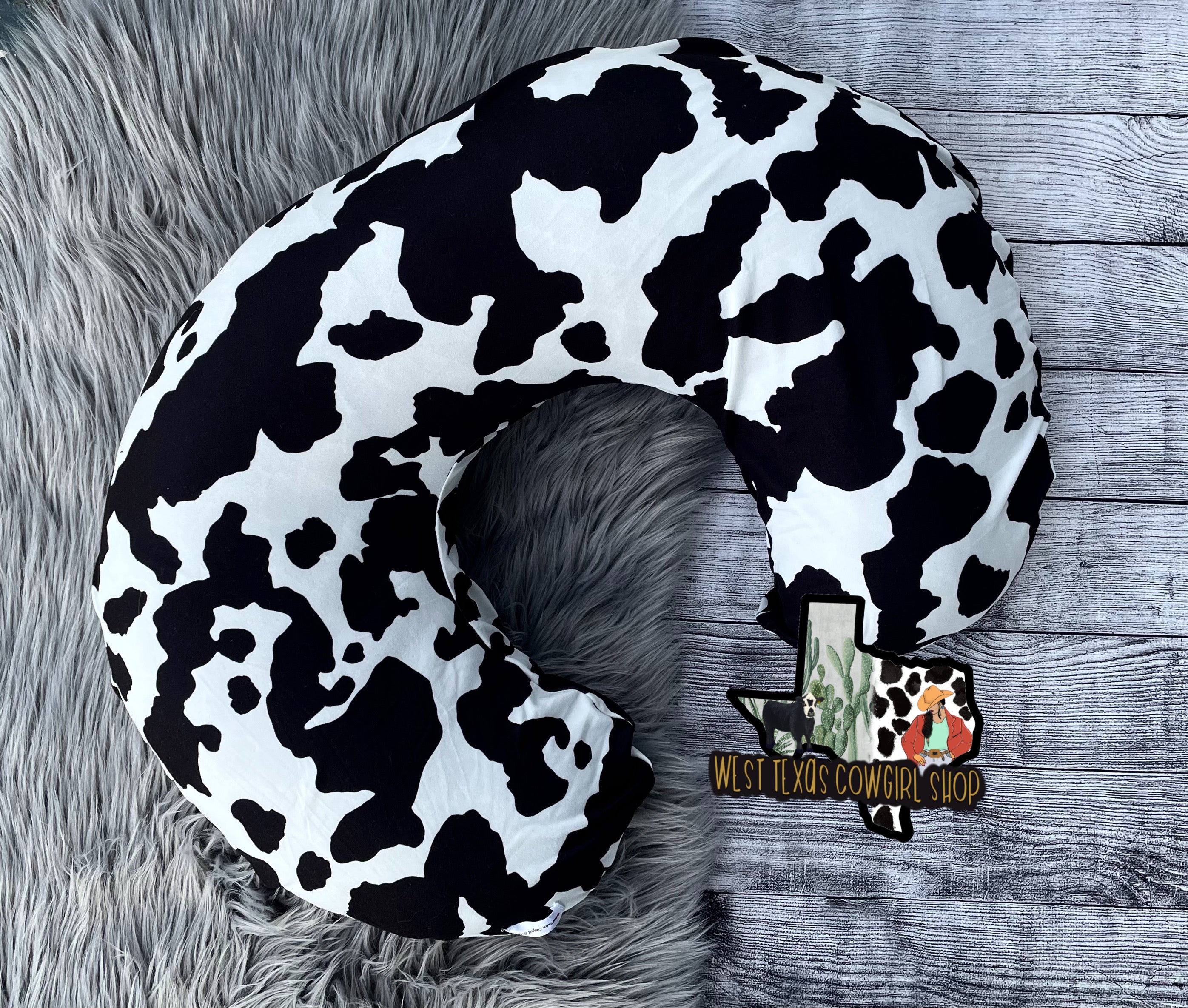 Black Heifer Print Nursing Pillow Cover