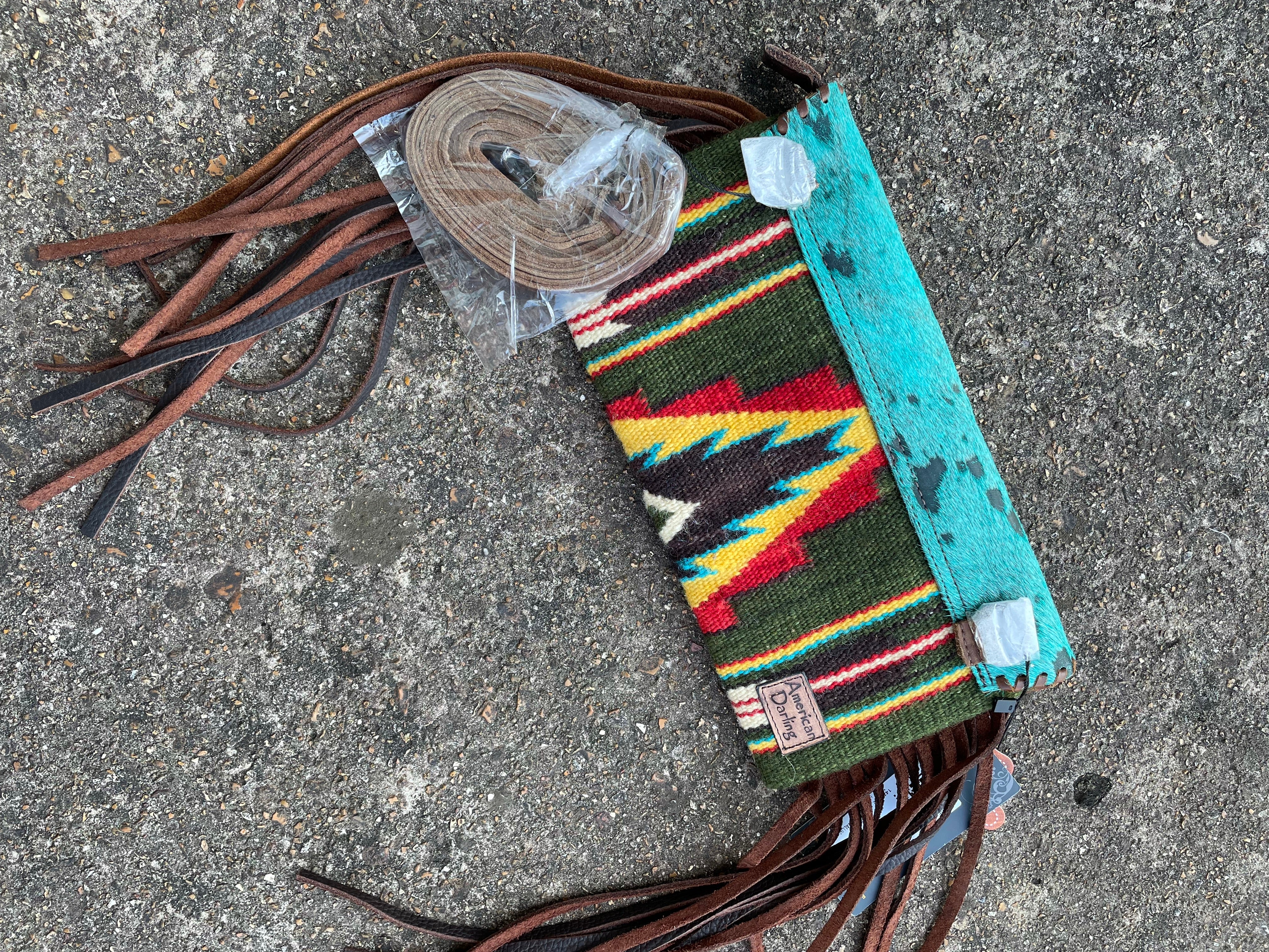 Teal Acid Wash Saddle Blanket Crossbody