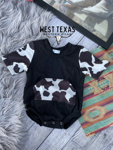 Black Cow Print Loose Romper