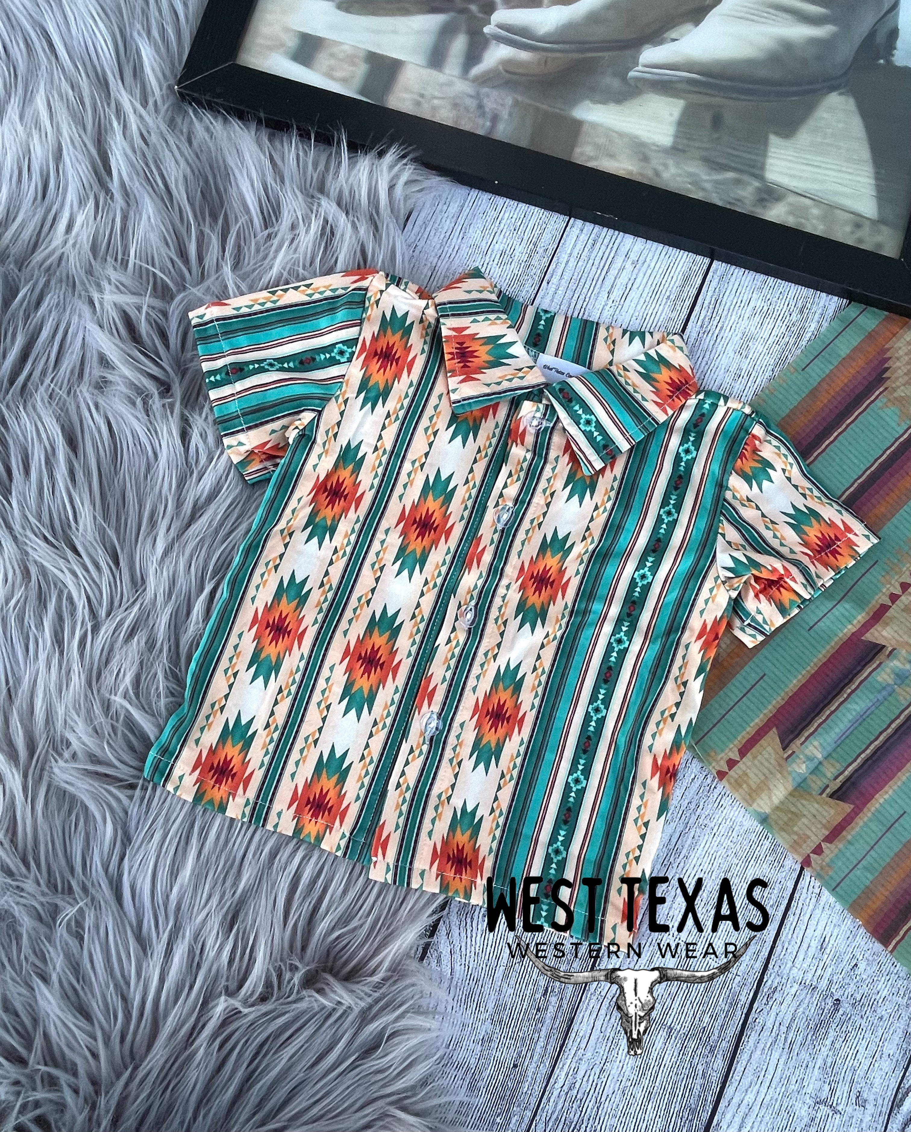 Teal Orange Southwestern Button Up