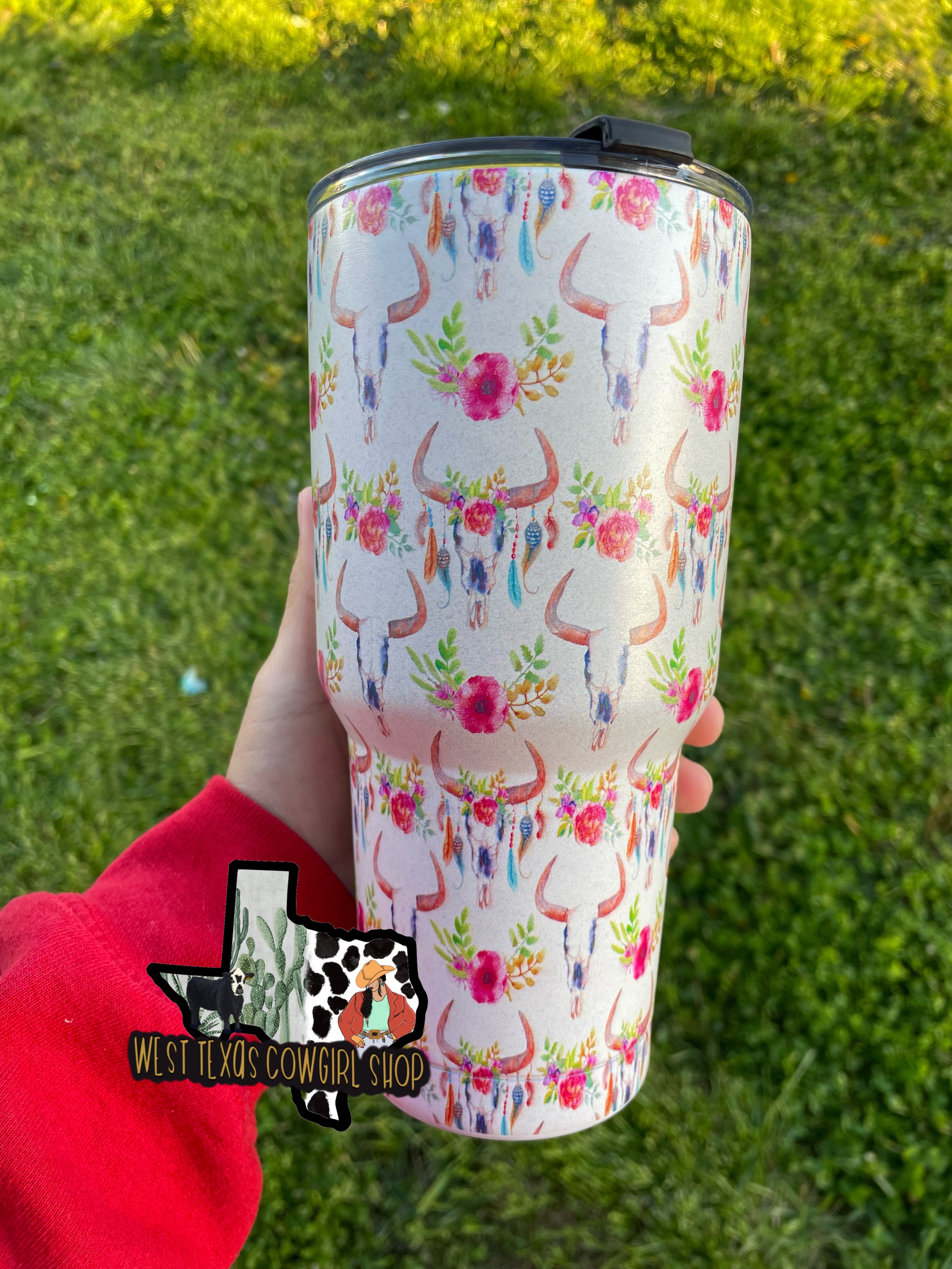 Pink Floral Steer Tumbler