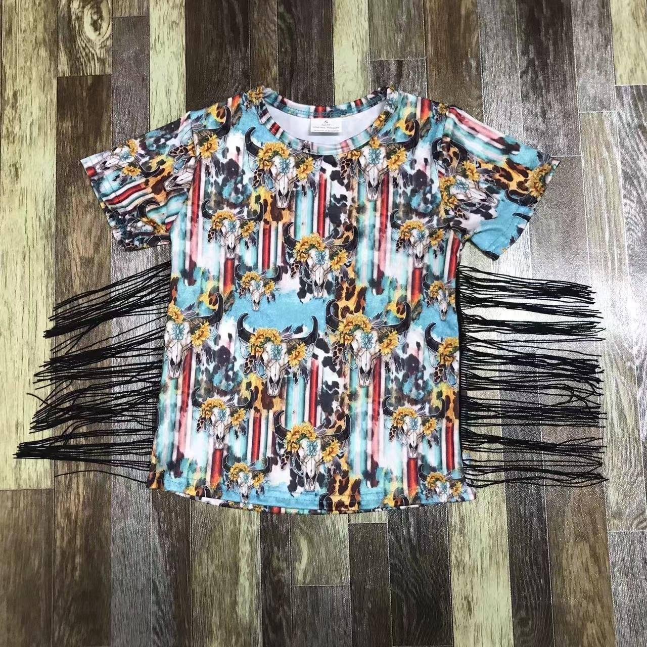 PREORDER Striped Sunflower Steer Fringe Shirt