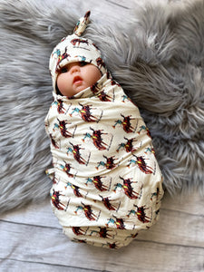 Buckin Bronco Swaddle Blanket Hat Set