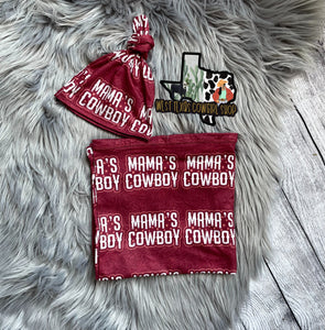 Mama’s Cowboy Swaddle Blanket Hat Set