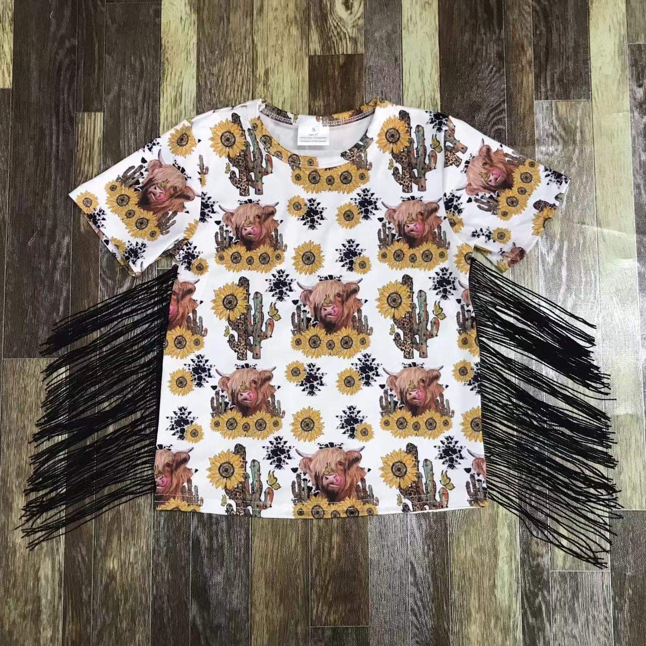 PREORDER Sunflower Cactus Highland Cow Fringe Shirt