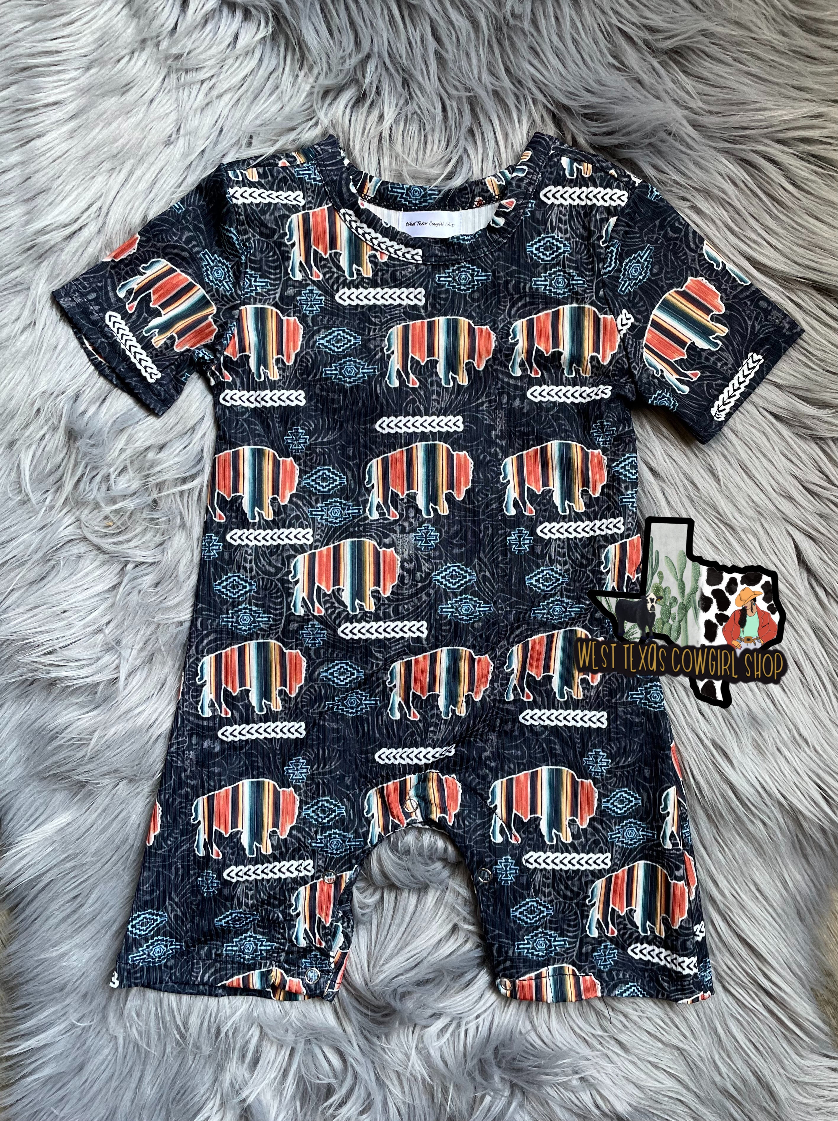 Serape Bison Leather Tooled Ribbed Romper